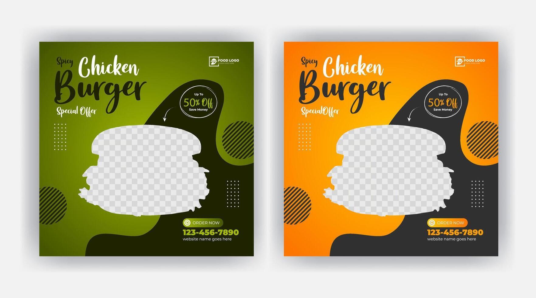 Food menu social media post or web banner template design for restaurant business marketing vector