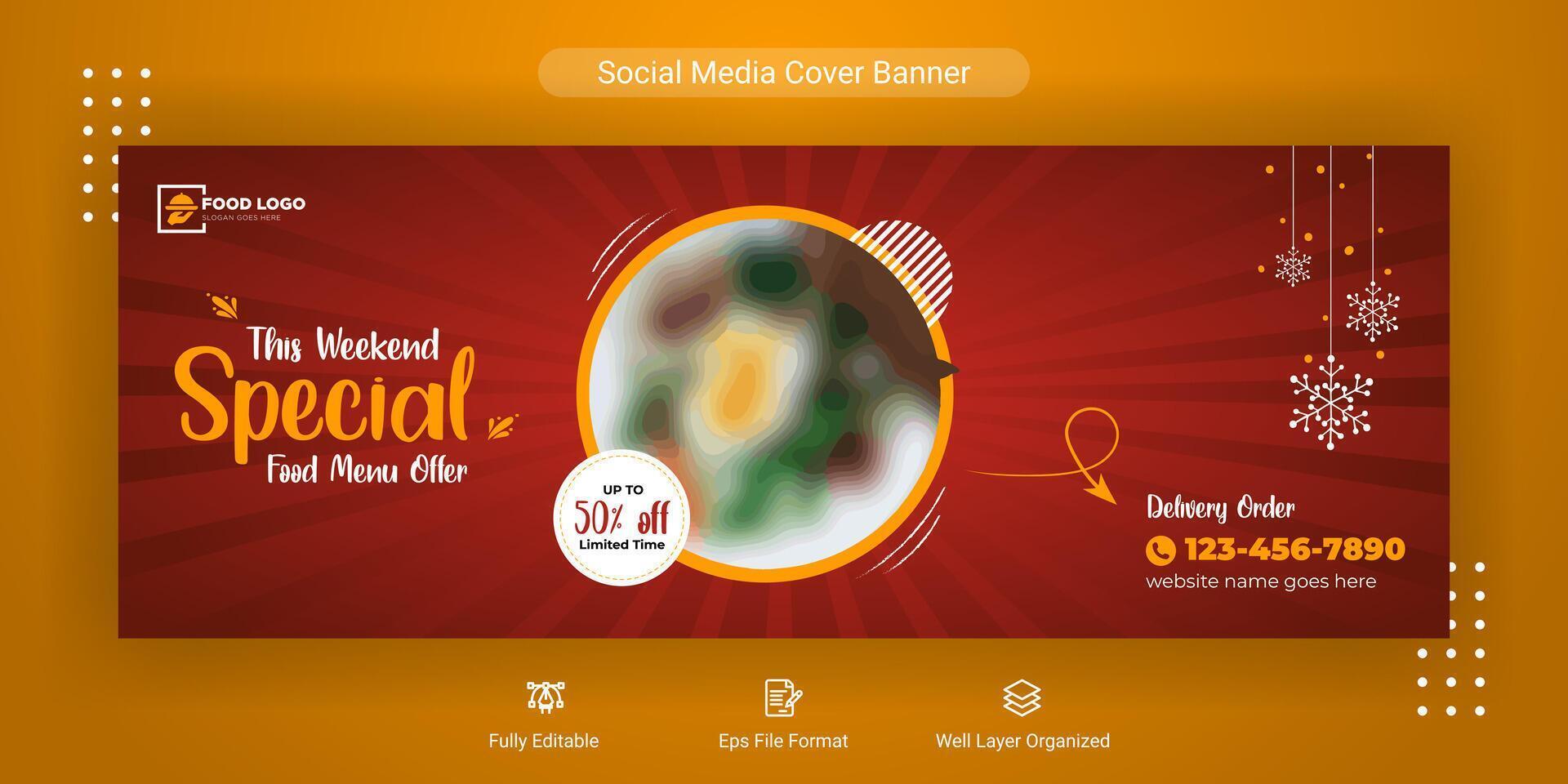 Food menu social media cover post banner template design for restaurant business marketing promotion, Burger cover banner background vector