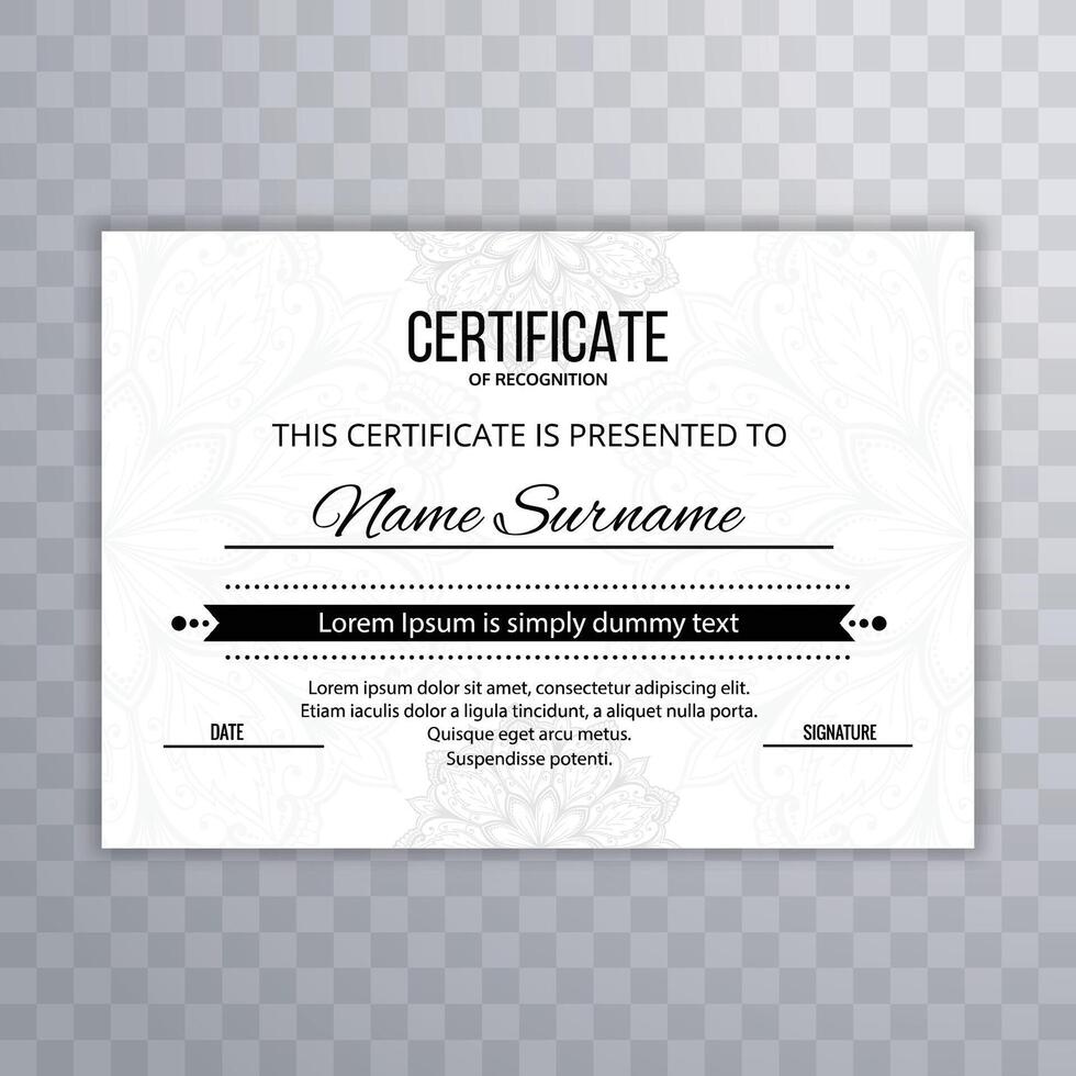 Elegant certificate template with ornamental design vector