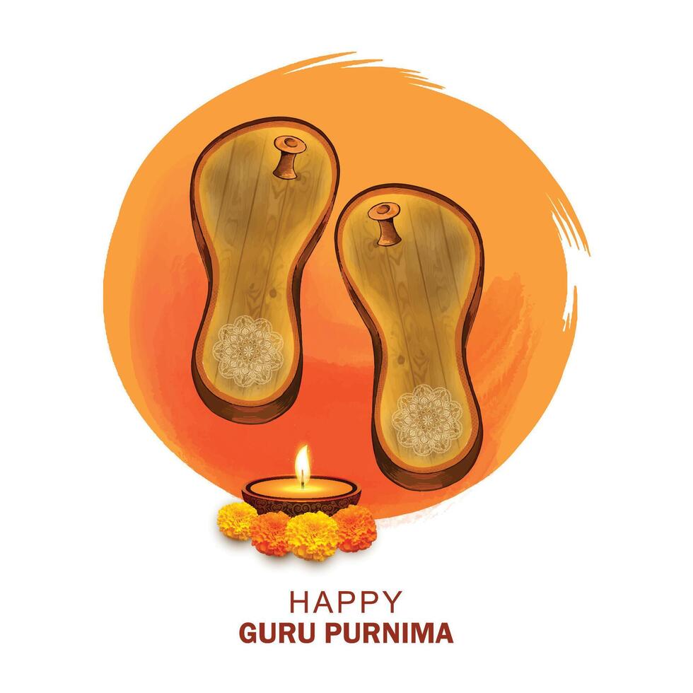 Guru purnima celebration on guru paduka greeting card vector