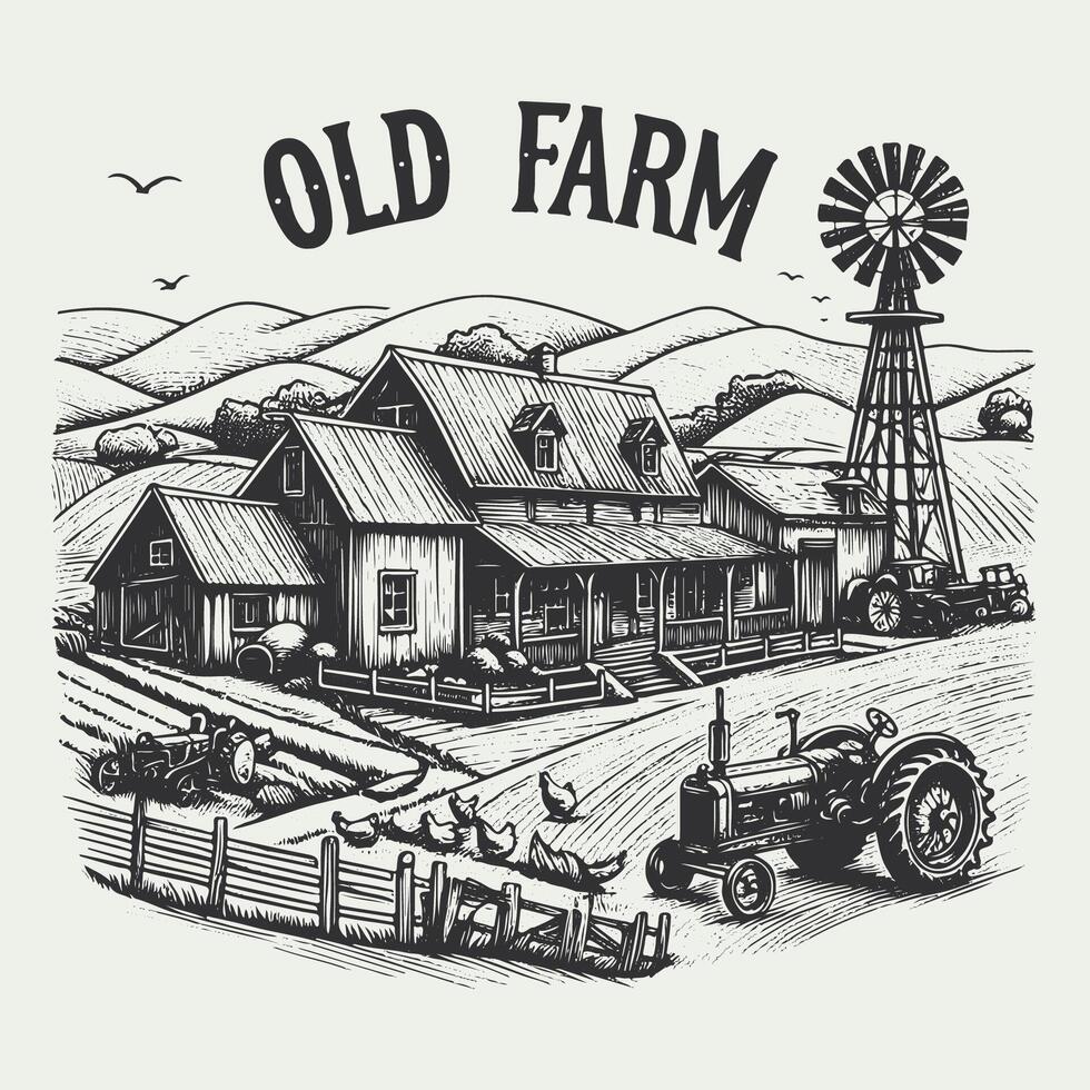 Vintage Hand Drawn Farm Logo Design Embracing Rustic Charm and Timeless Appeal vector