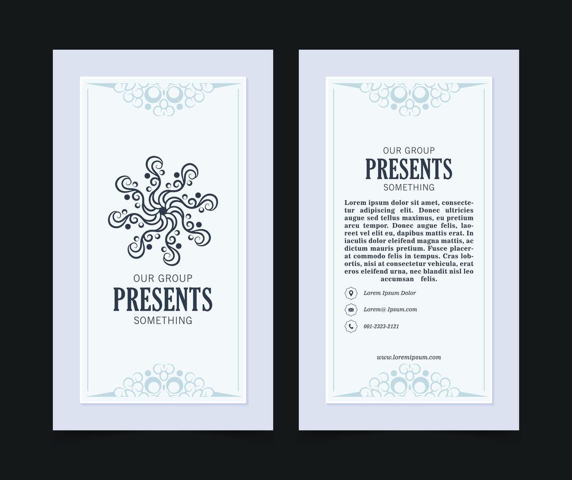 Blue and white business card and vintage ornament logo template. Retro elegant flourishes ornamental frame design and pattern background. vector