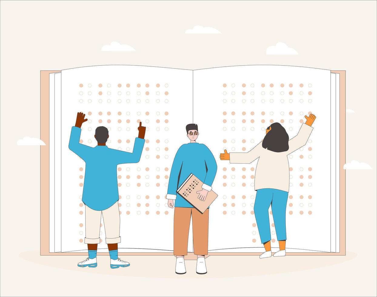 World Braille Day on 4th of January. Blind people learning and reading vector