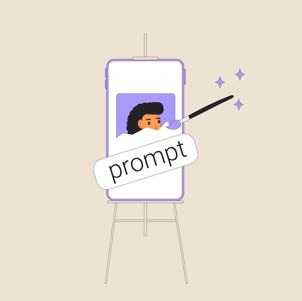 Prompt engineering in visual art. illustration. vector