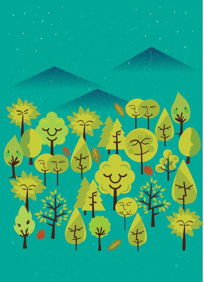 Trees with various expressions in the background forest scenery vector