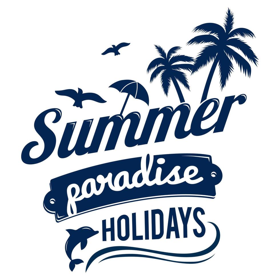 Summer hand-drawn brush letterings. Holiday typography hello summer, summer camp, welcome to summer paradise, the best beach party holiday, beach party vector