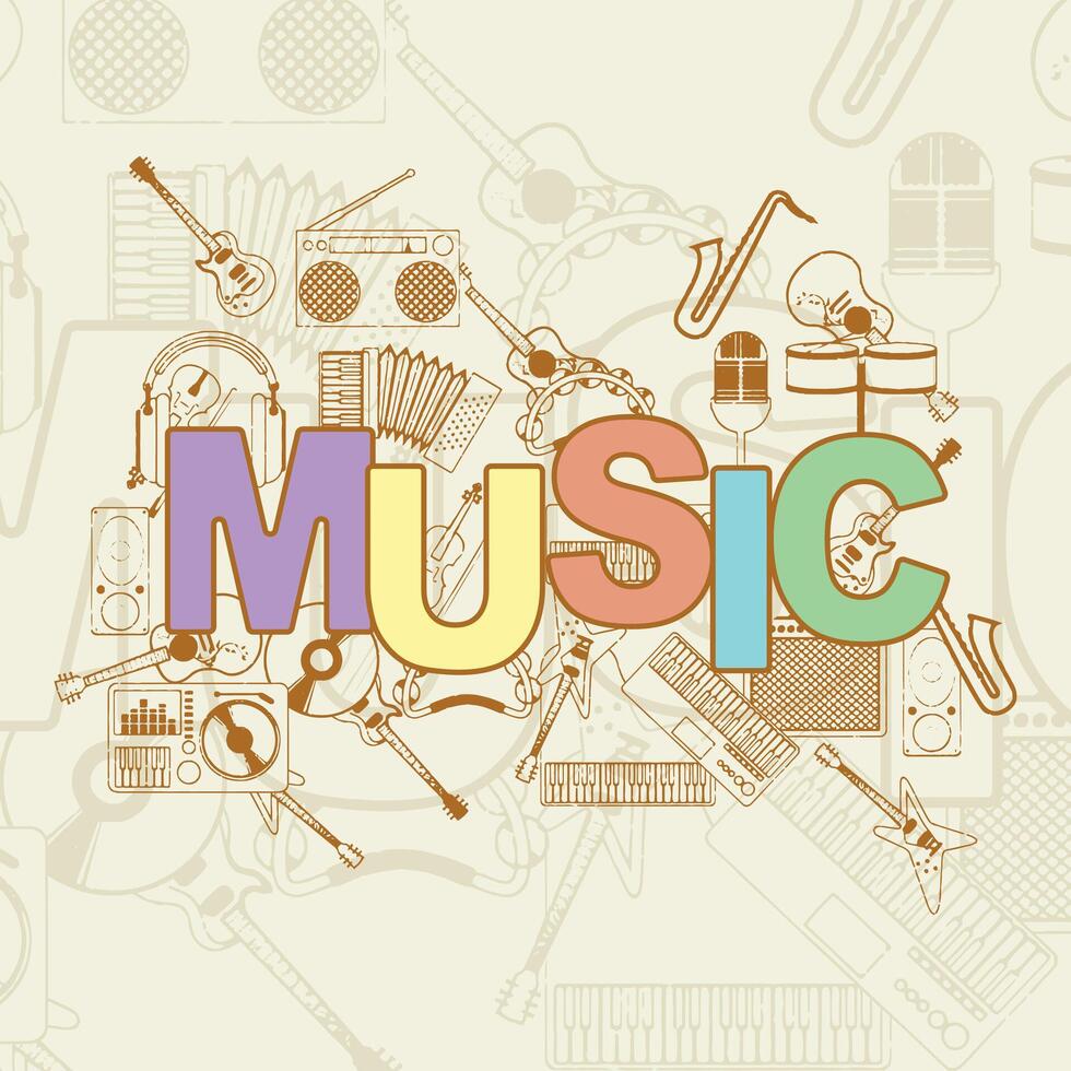 Music word concepts banner. Acoustic, jazz, folk concert. Organization of festival. Presentation, website. Isolated lettering typography idea with linear icons vector