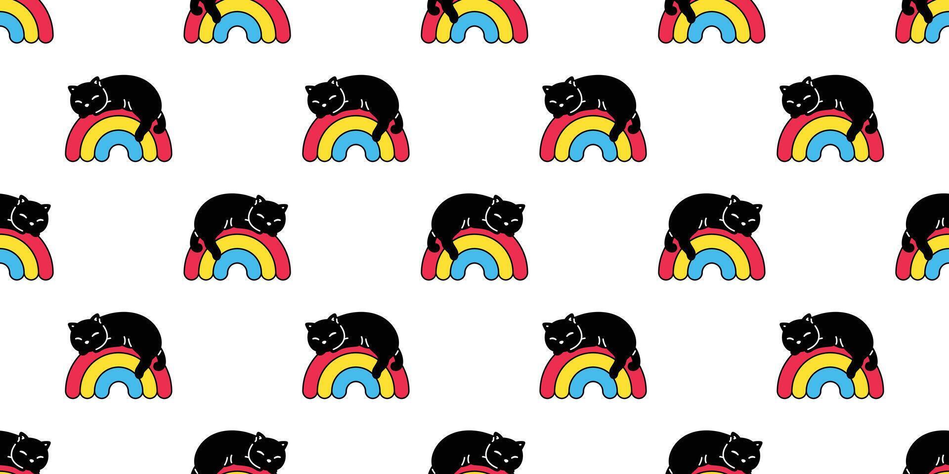 cat seamless pattern kitten rainbow calico breed sleeping neko dog pet cartoon character repeat wallpaper tile background scarf isolated illustration doodle design vector