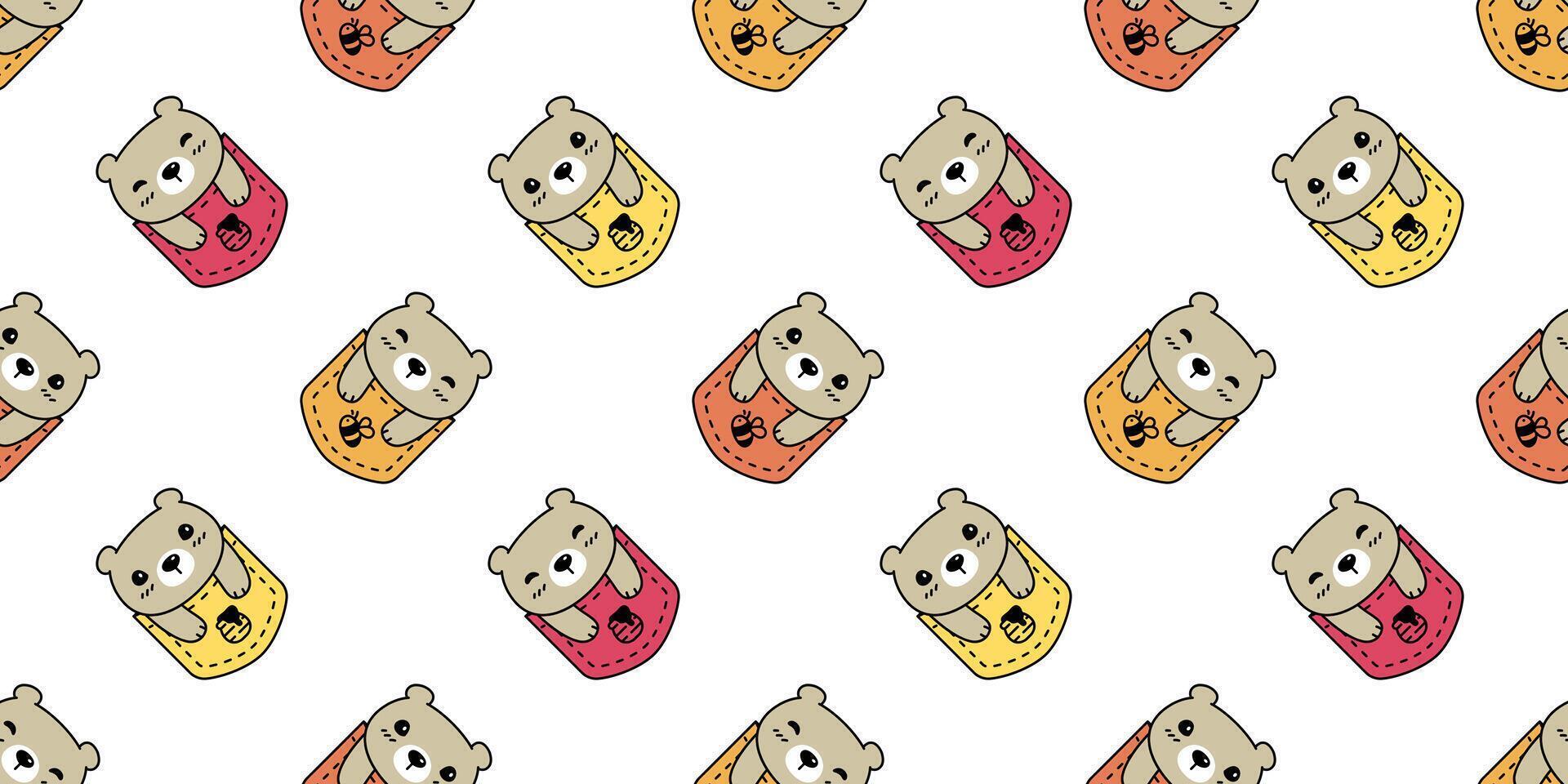 bear seamless pattern polar pocket teddy cartoon tile background repeat wallpaper illustration doodle scarf isolated design vector
