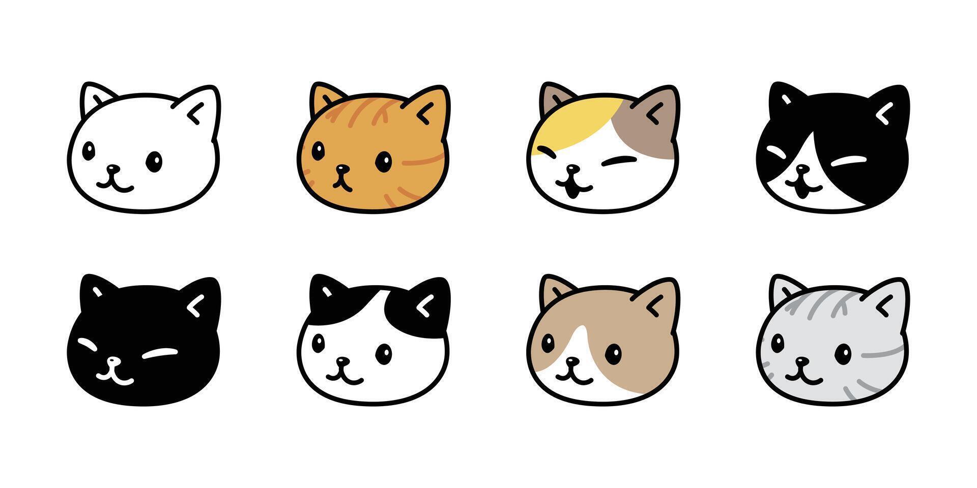 cat kitten calico icon head pet breed character cartoon neko doodle illustration symbol design vector