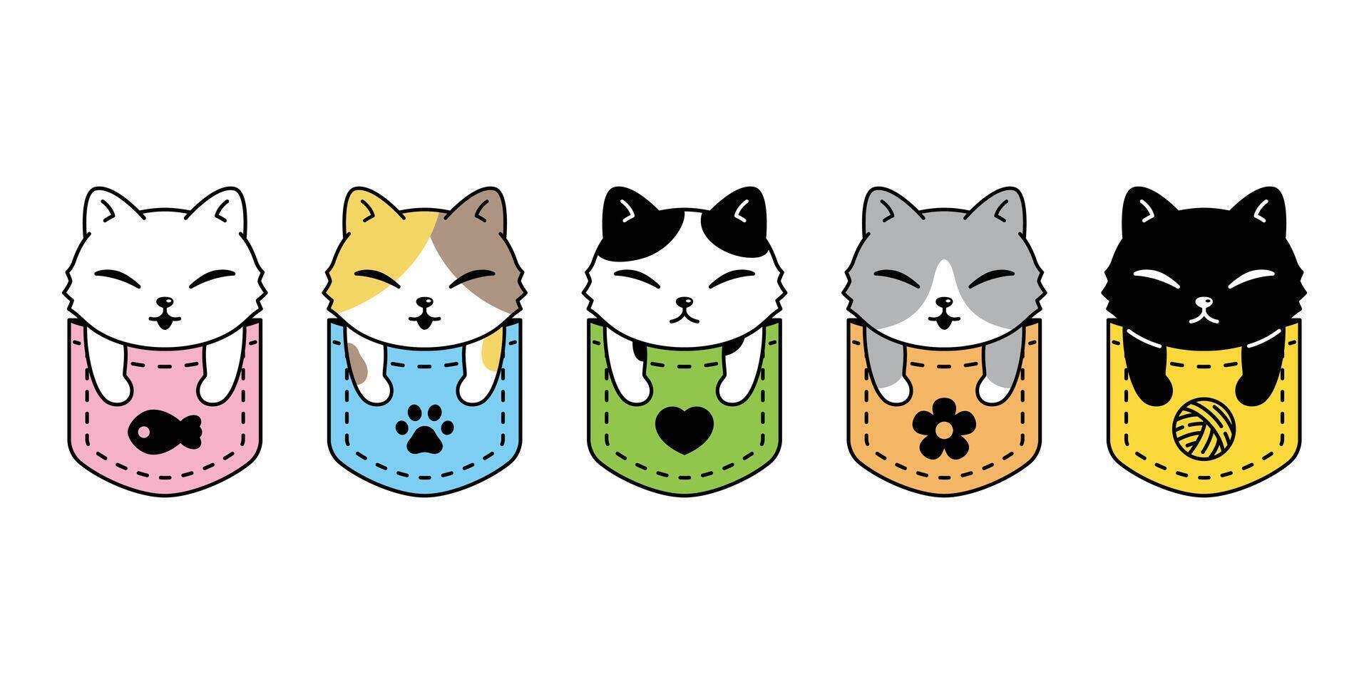 cat kitten calico icon pocket pet breed character cartoon neko doodle illustration symbol design vector