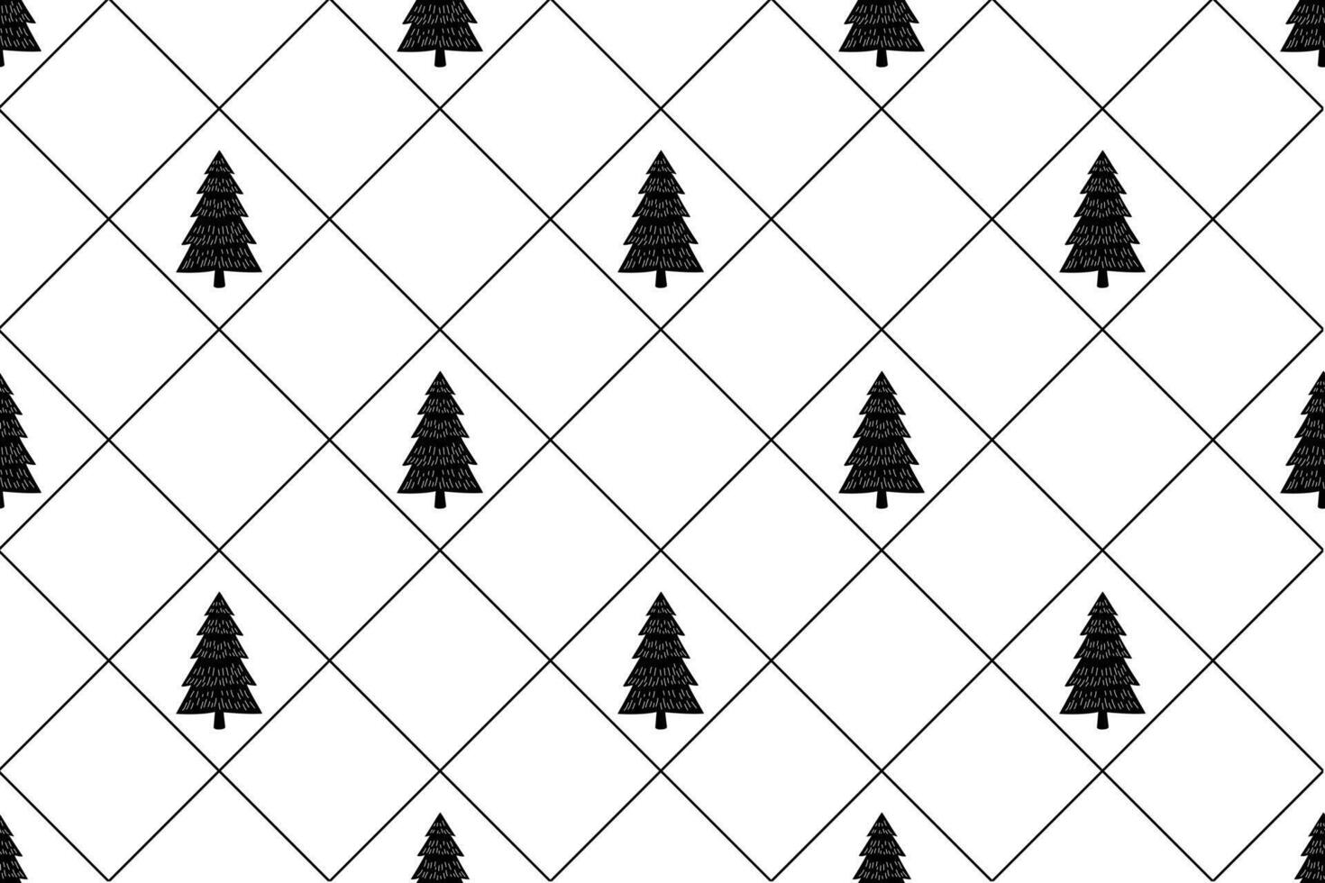 Christmas tree seamless pattern checked diamond wood forest snow Santa Claus scarf isolated repeat wallpaper tile background illustration design vector