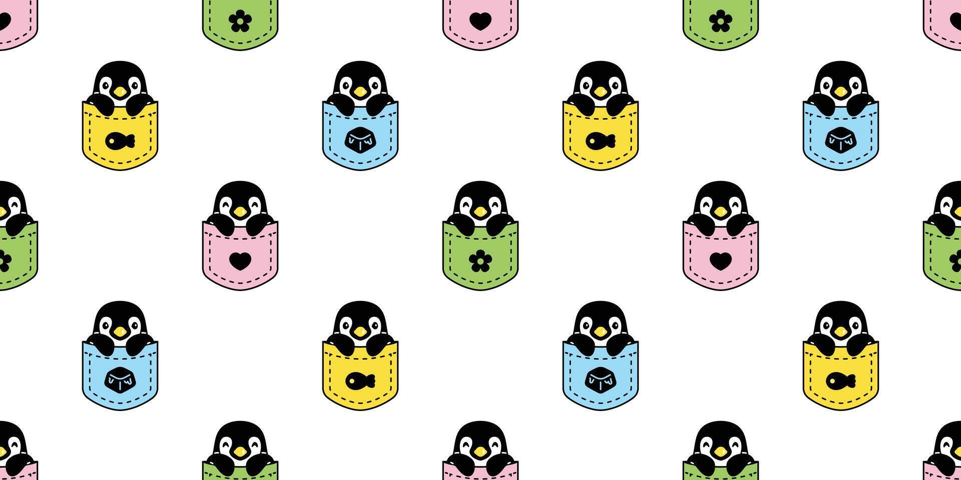 penguin Seamless pattern pocket bird cartoon doodle scarf isolated tile background repeat wallpaper illustration design vector