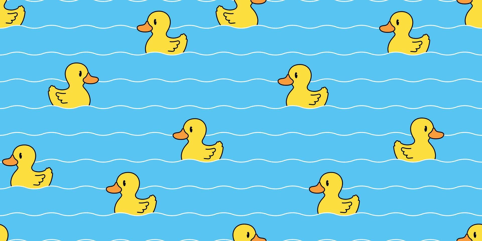 duck seamless pattern rubber duck swimming wave bird farm fish cartoon scarf isolated repeat wallpaper tile background illustration animal doodle design vector