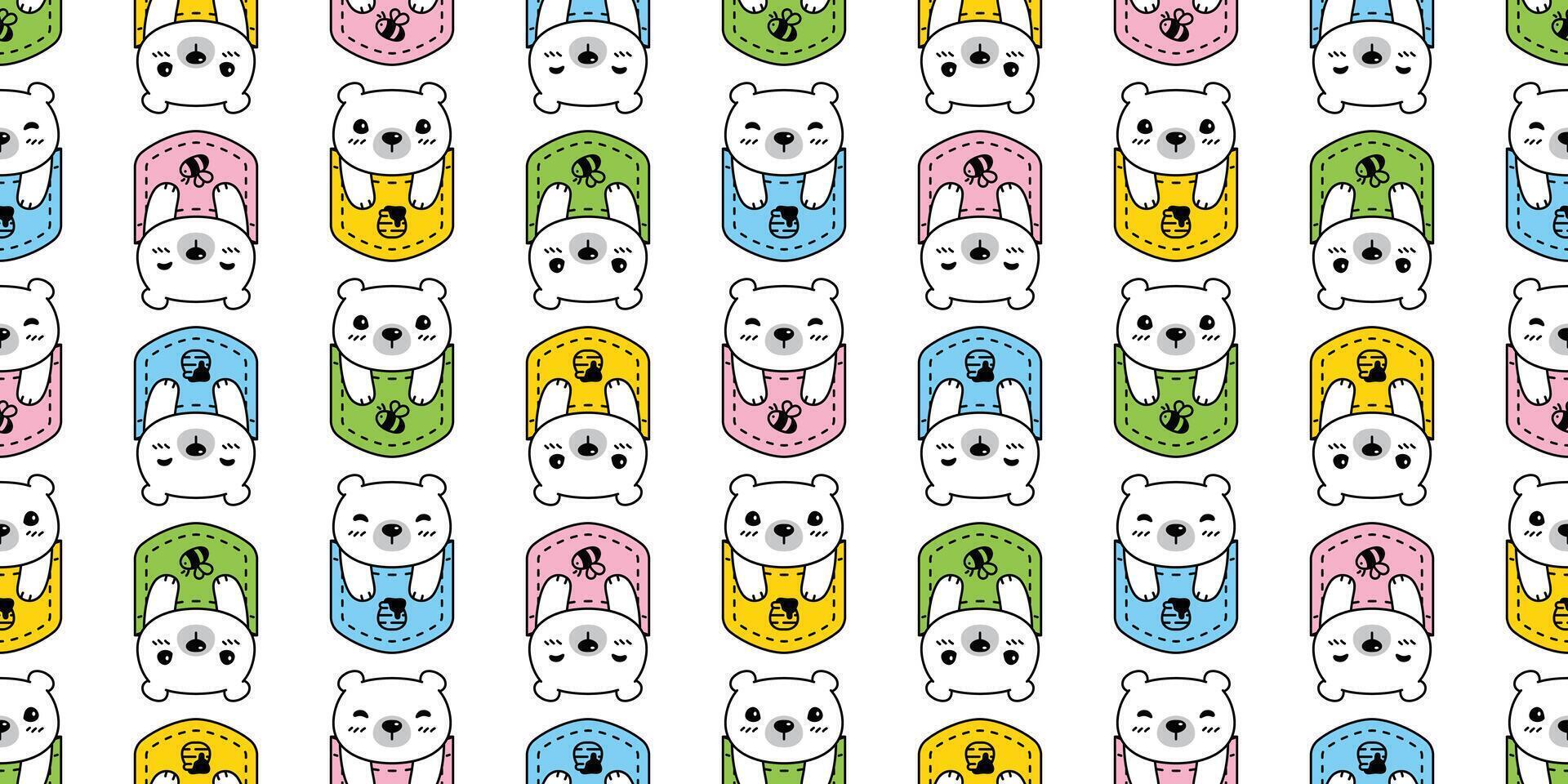 bear seamless pattern polar pocket teddy cartoon tile background repeat wallpaper doodle illustration scarf isolated design vector