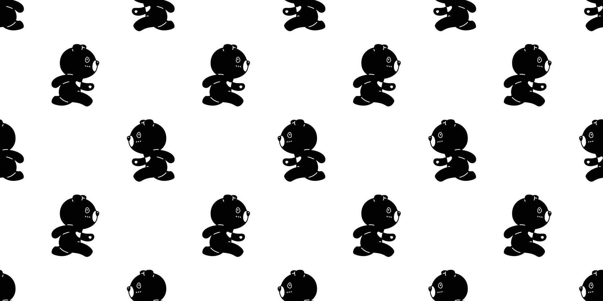 bear seamless pattern polar running teddy cartoon tile background repeat wallpaper doodle illustration scarf isolated animal black design vector