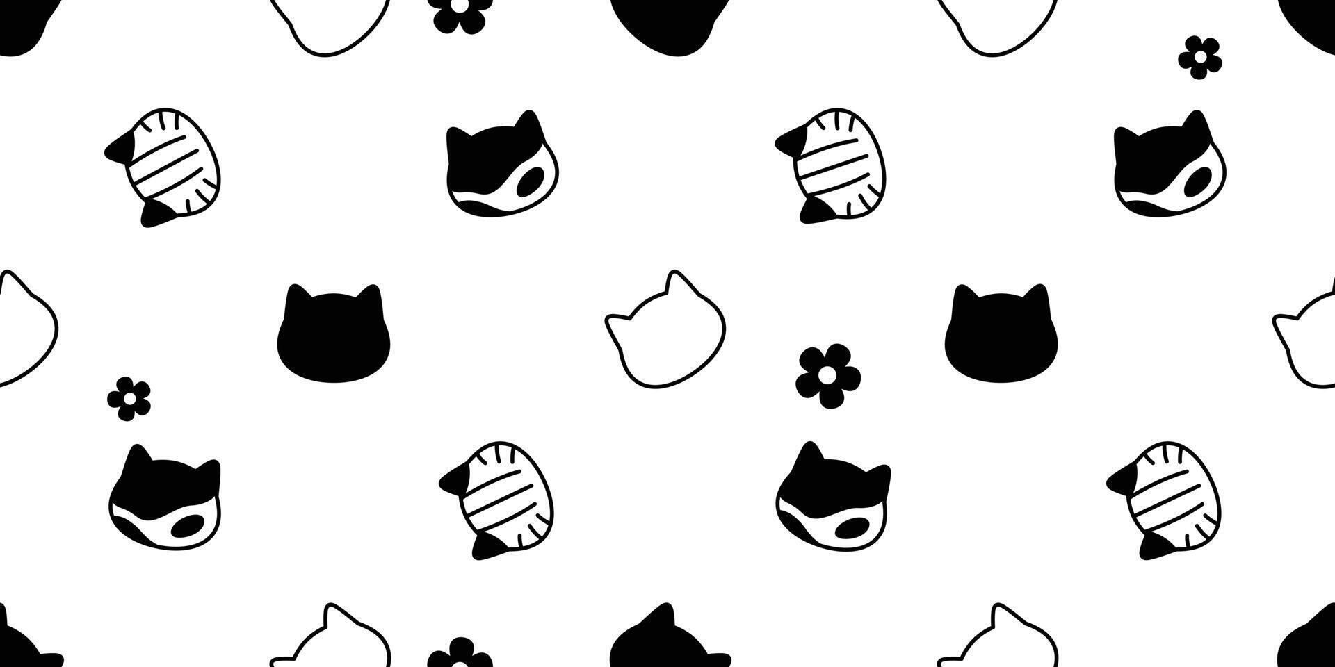cat seamless pattern kitten calico head flower daisy breed neko dog pet cartoon character repeat wallpaper tile background scarf isolated illustration doodle design vector