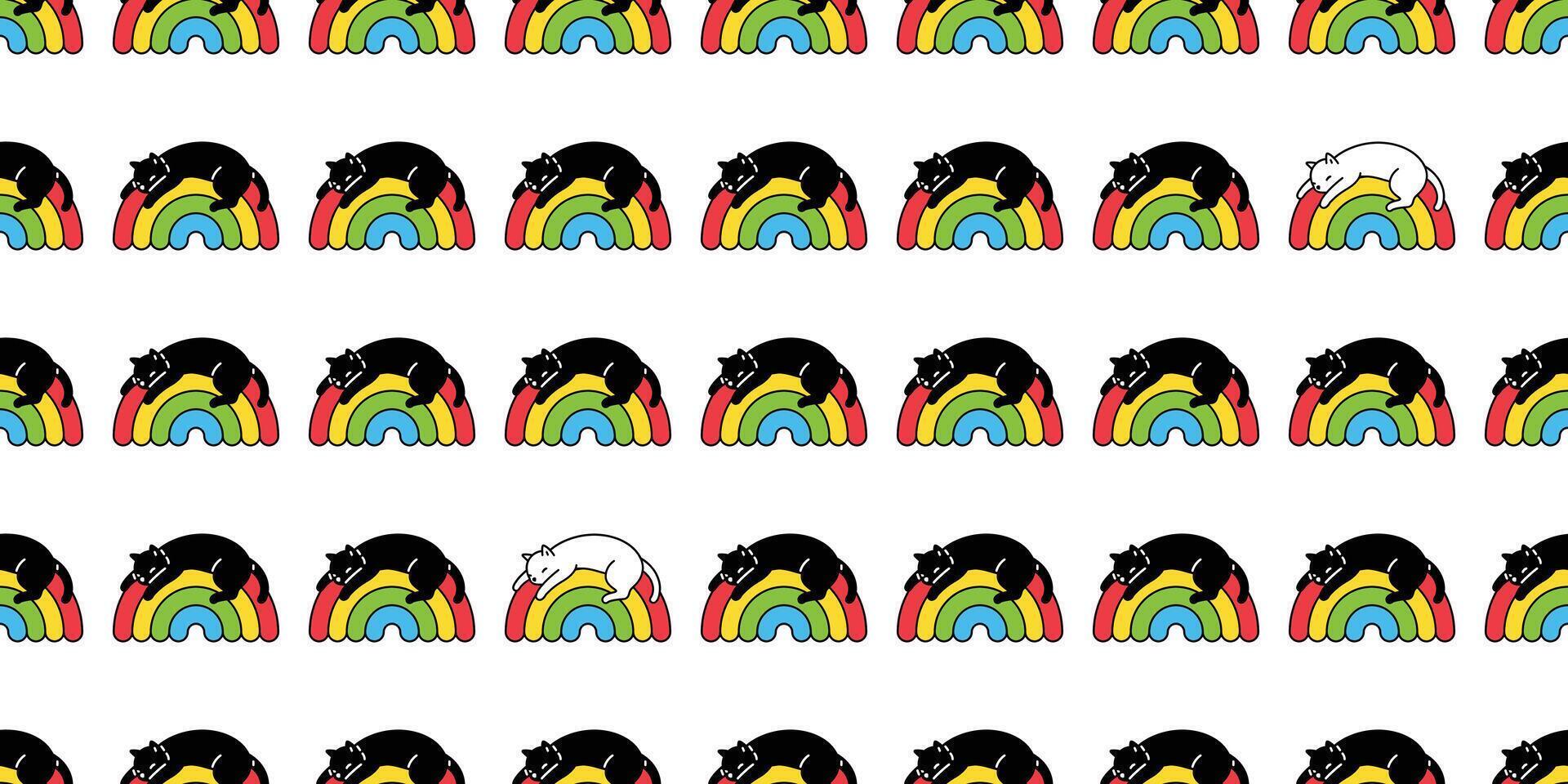 cat seamless pattern kitten rainbow calico breed sleeping neko dog pet cartoon repeat wallpaper tile background scarf isolated doodle illustration design vector