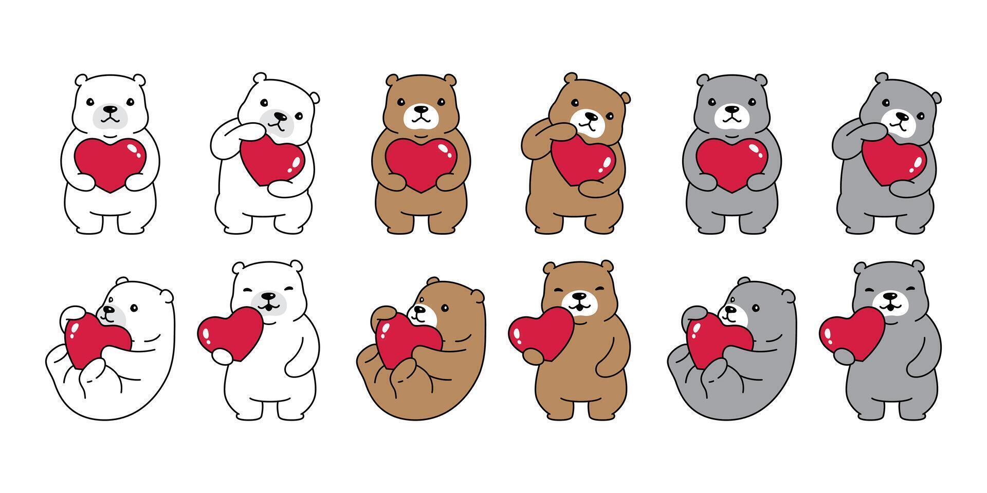 Bear polar bear heart valentine icon logo teddy cartoon character symbol doodle animal illustration design isolated vector
