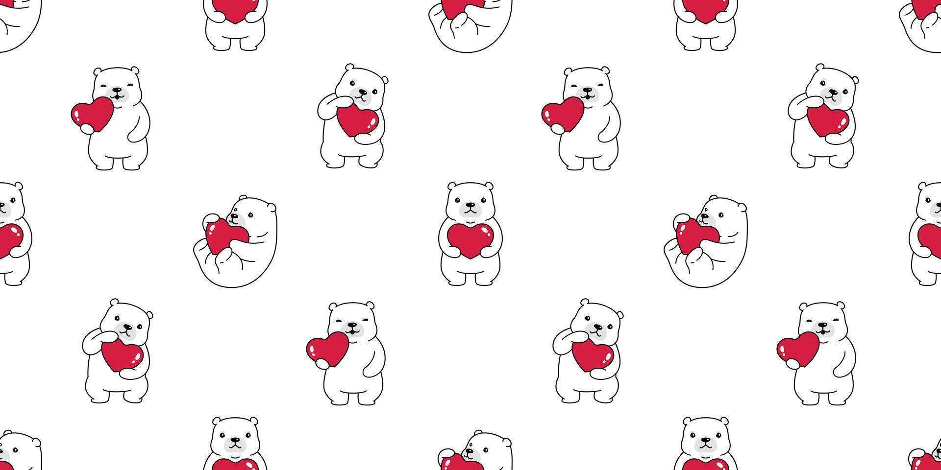 bear seamless pattern polar heart valentine teddy cartoon tile background repeat wallpaper doodle illustration pet design scarf isolated vector