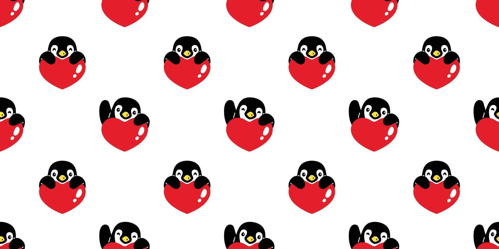 penguin seamless pattern heart valentine bird duck cartoon repeat wallpaper tile background gift wrapping paper illustration design scarf isolated vector