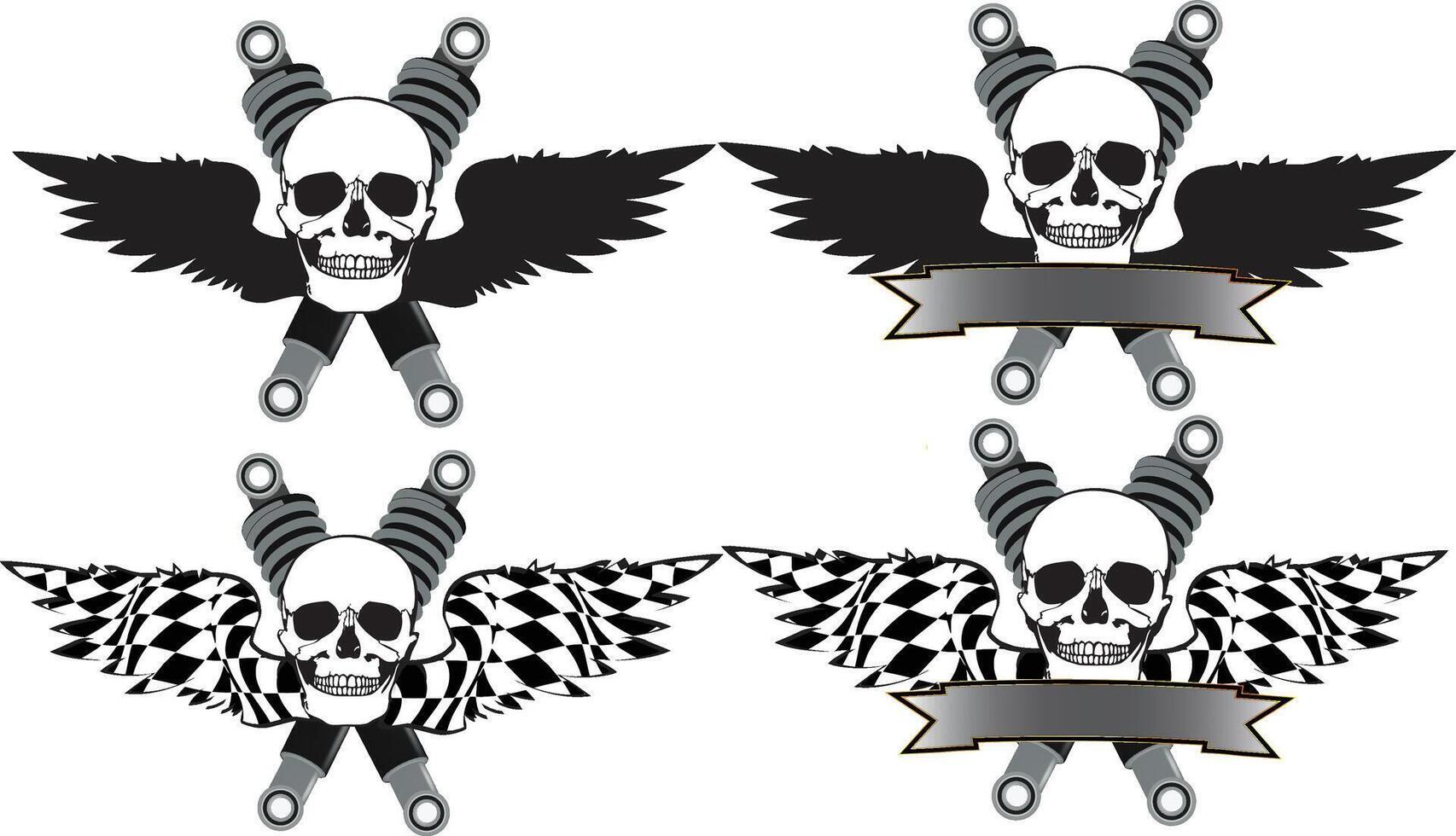 mechanical sticker with motorcycling skull vector