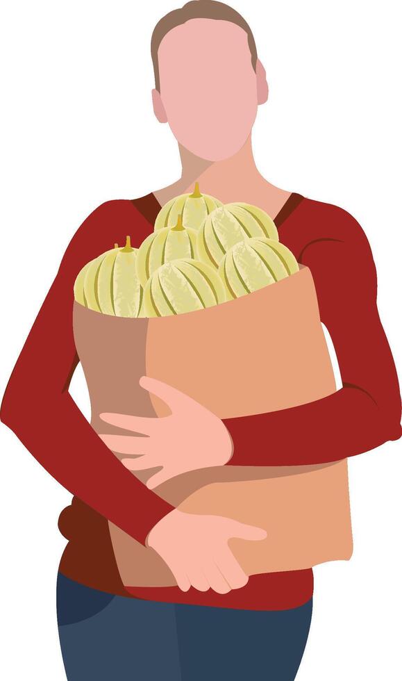 Woman holding paper bag full of melons isolated vector