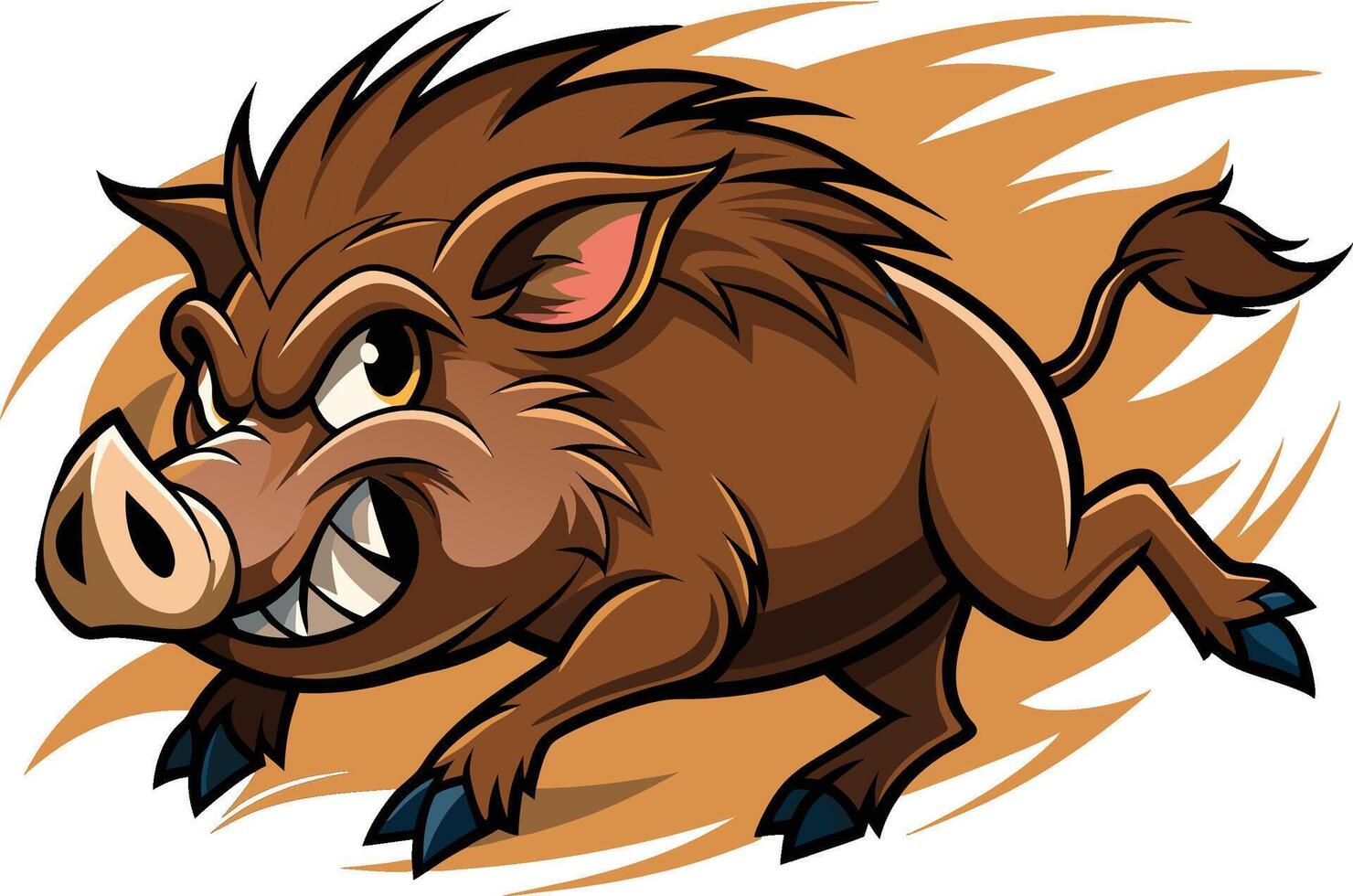 Illustration of an aggressive wild boar running with motion blur, showing its teeth vector