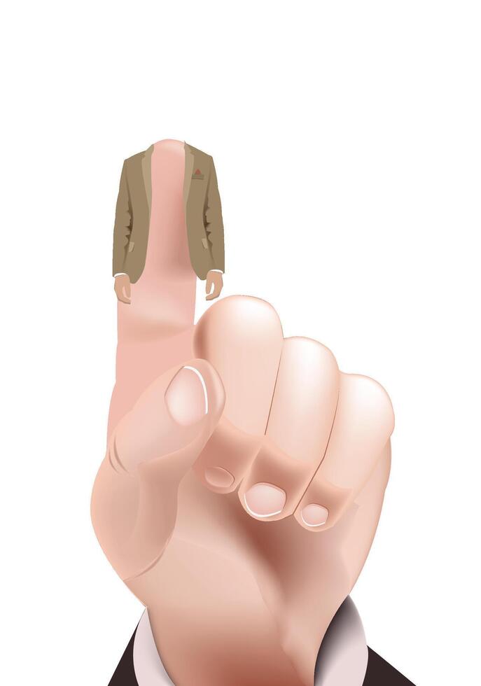 Businessman standing on finger pointing at something vector
