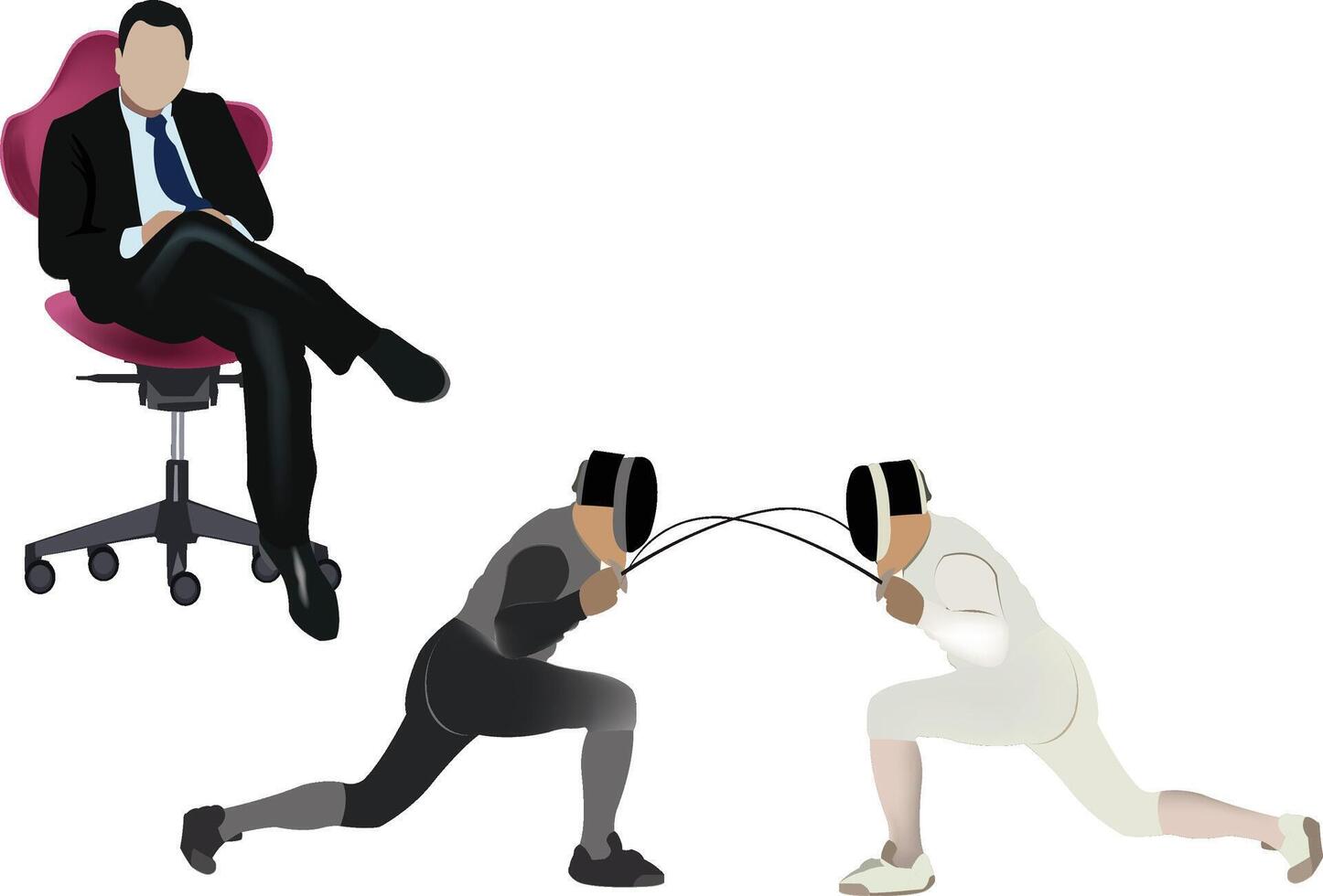 Businessman sitting watching fencers fencing vector
