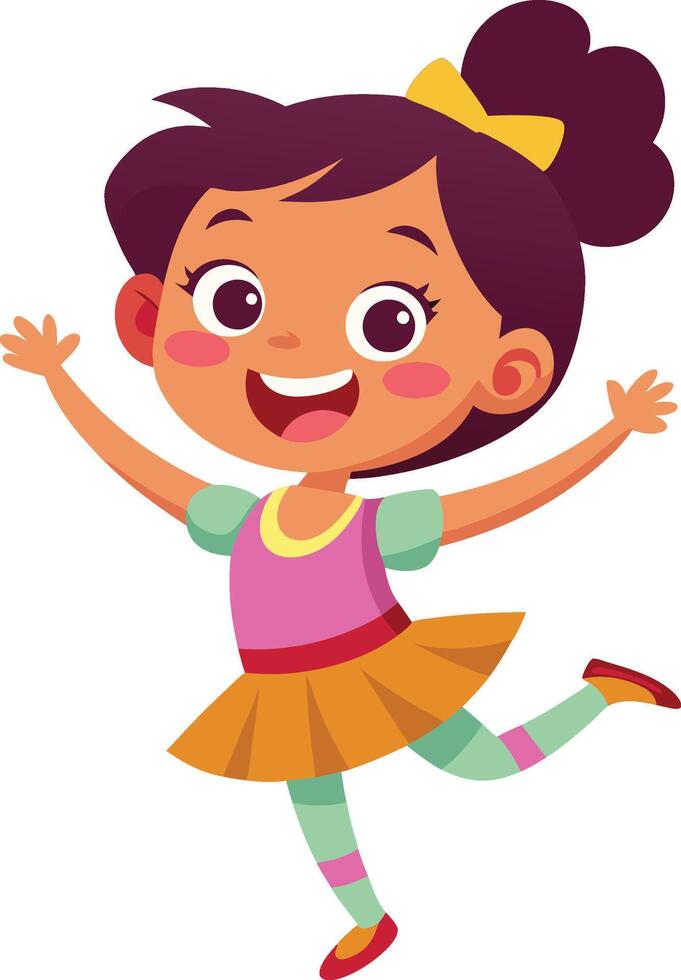 Happy little girl jumps and dances- vector