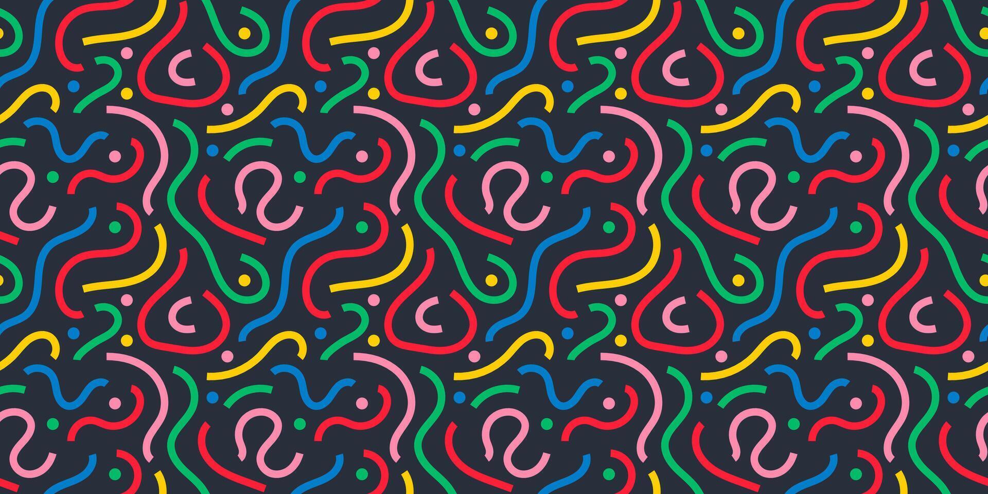 Fun colorful line doodle seamless pattern. vector