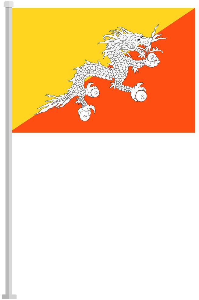 Flag of Bhutan with silver pole flat icon isolated on white background. vector