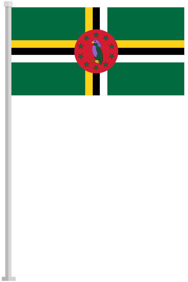 Flag of Dominica with silver pole flat icon isolated on white background. vector