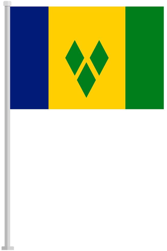 Flag of Saint Vincent and the Grenadines with silver pole flat icon isolated on white background. vector