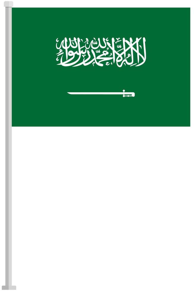 Flag of Saudi Arabia with silver pole flat icon isolated on white background. vector