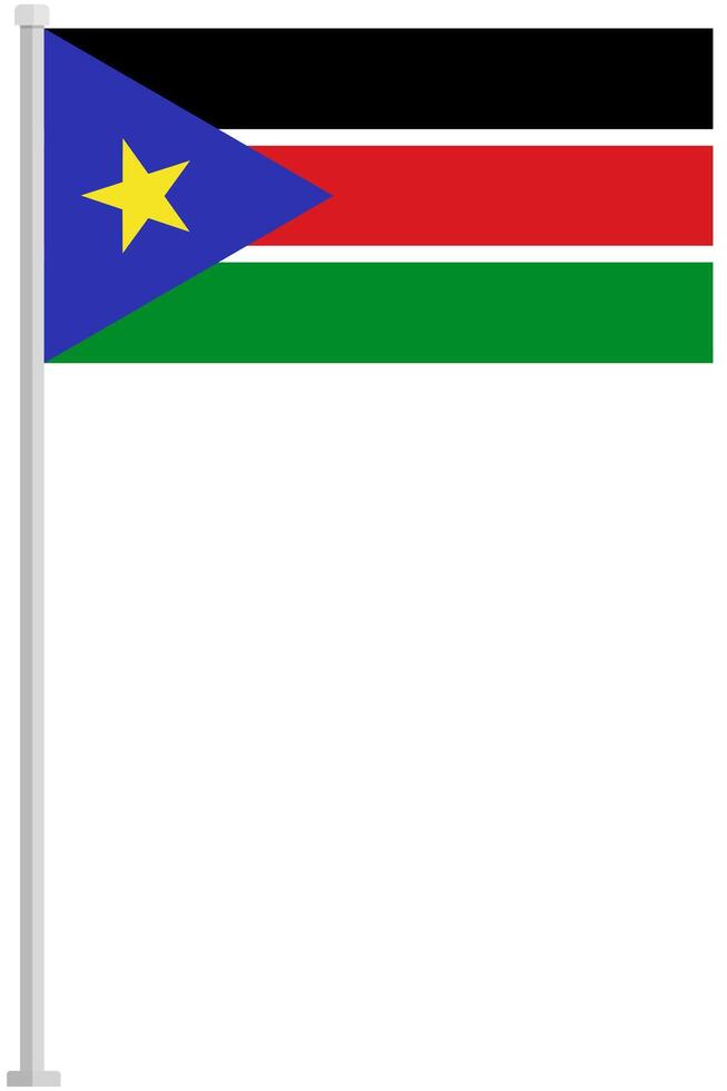 Flag of South Sudan with silver pole flat icon isolated on white background. vector