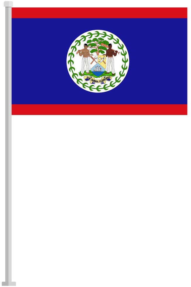 Flag of Belize with silver pole flat icon isolated on white background. vector