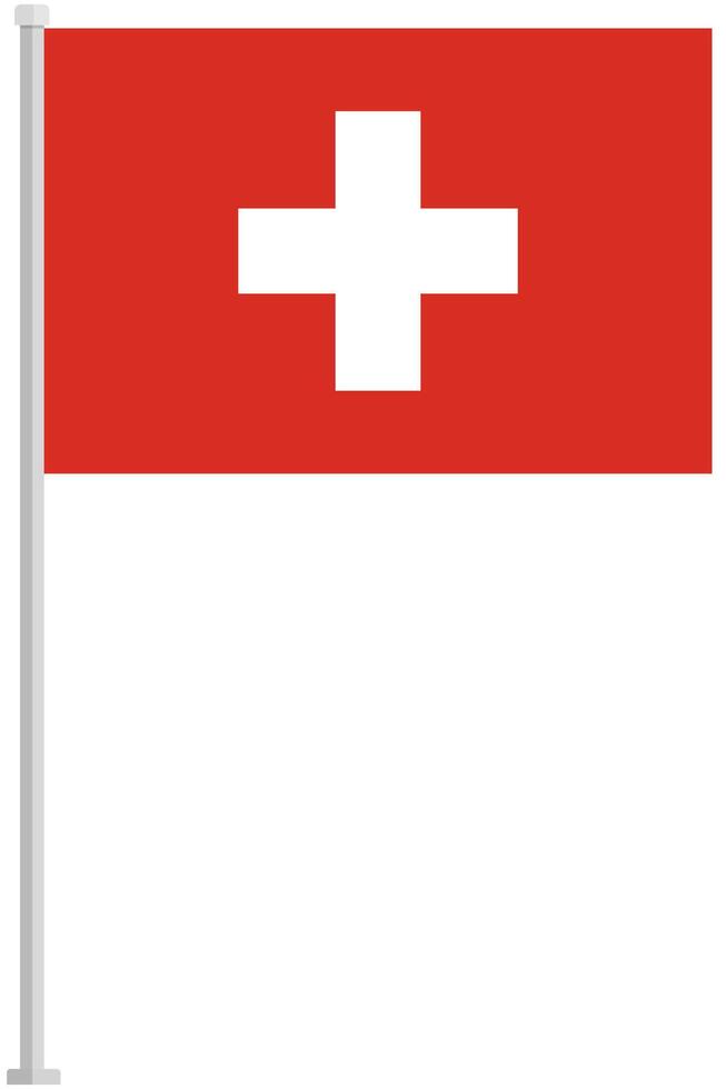Flag of Switzerland with silver pole flat icon isolated on white background. vector