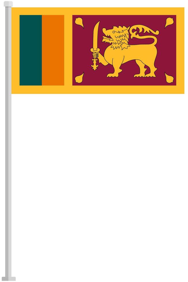 Flag of Sri Lanka with silver pole flat icon isolated on white background. vector