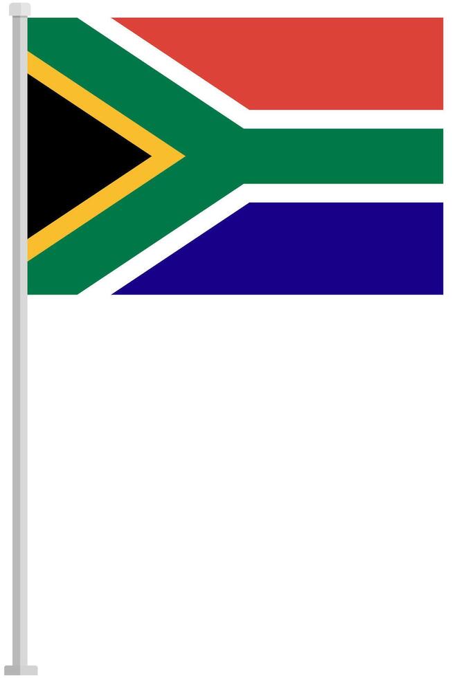 Flag of South Africa with silver pole flat icon isolated on white background. vector