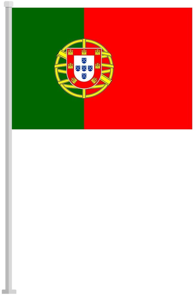 Flag of Portugal with silver pole flat icon isolated on white background. vector
