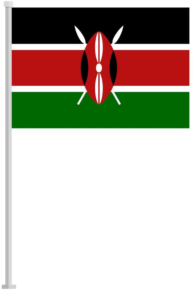 Flag of Kenya with silver pole flat icon isolated on white background. vector
