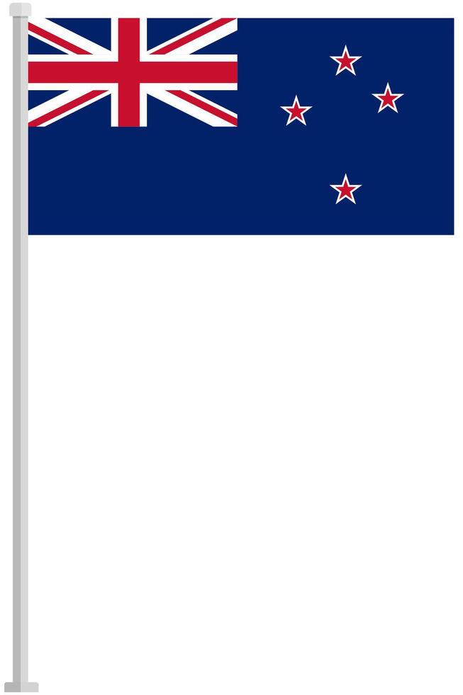 Flag of New Zealand with silver pole flat icon isolated on white background. vector