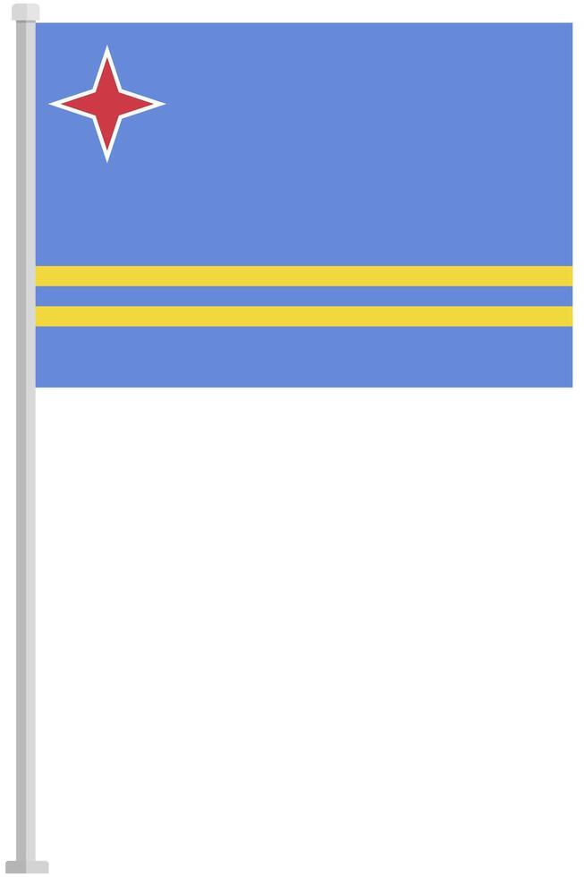 Flag of Aruba with silver pole flat icon isolated on white background. vector