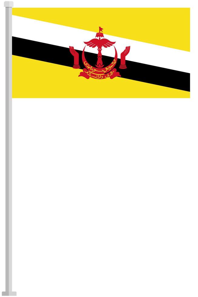 Flag of Brunei with silver pole flat icon isolated on white background. vector