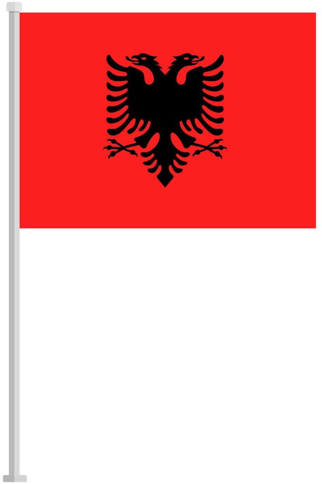 Flag of Albania with silver pole flat icon isolated on white background. vector