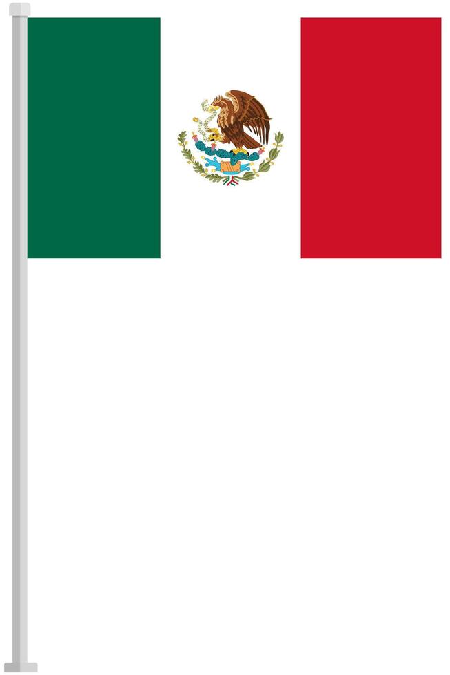 Flag of Mexico with silver pole flat icon isolated on white background. vector