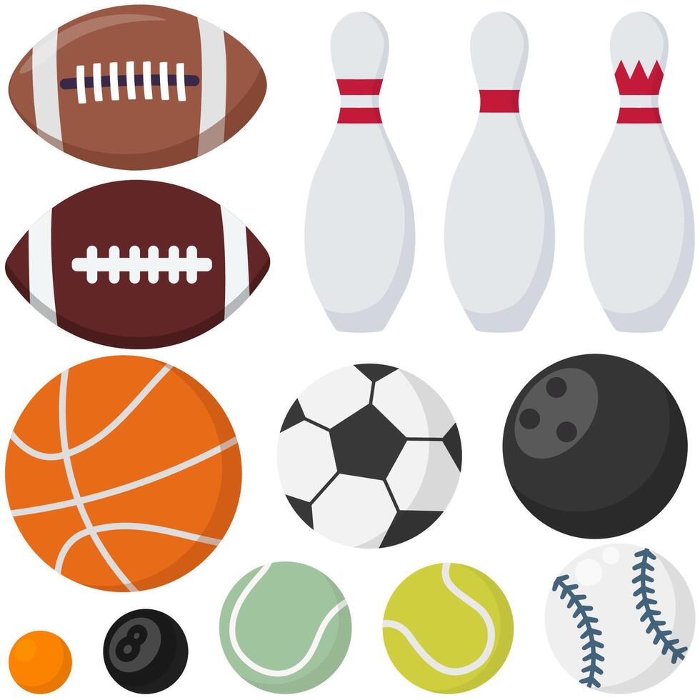 Flat set of sport balls icons isolated on white background. vector