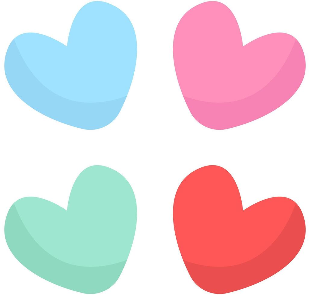 Heart flat icons in different color isolated on white background. vector